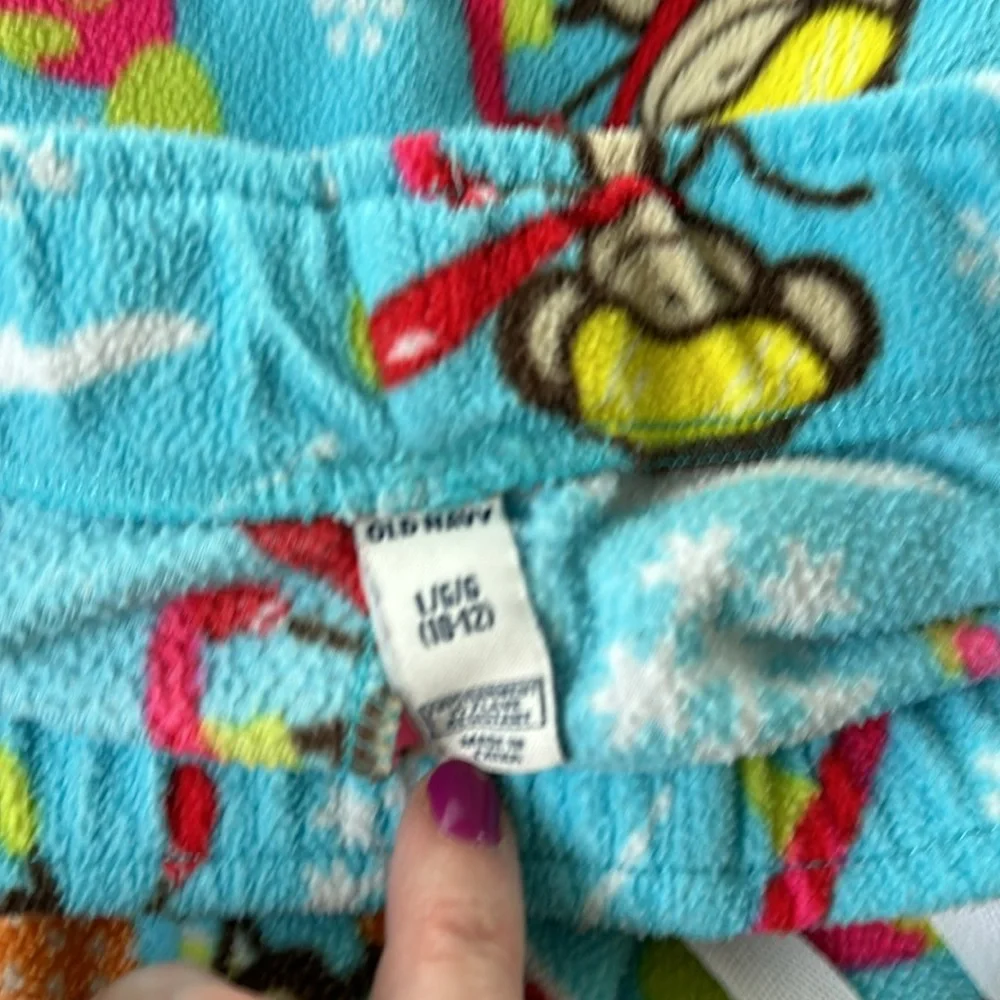 Old Navy Girls Blue Fleece Pajama Pants Size 10-12 Ski Snowboard Winter Monkey